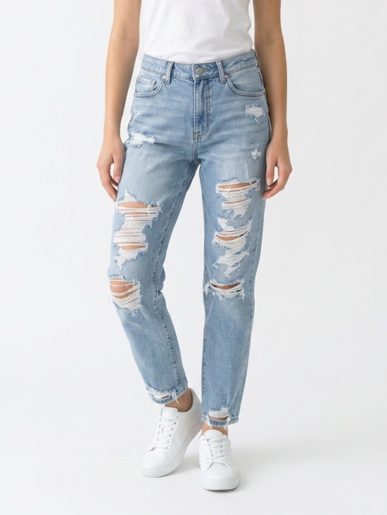 American Eagle Outfitters Denim - |•AMERICAN EAGLE•| Curvy Mom Jeans Distressed High Rise Light Wash Size 8